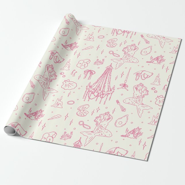 Sjöjungfru Prinsessa Ocean Fantasi Rosa Toile Möns Presentpapper (Utrullad)
