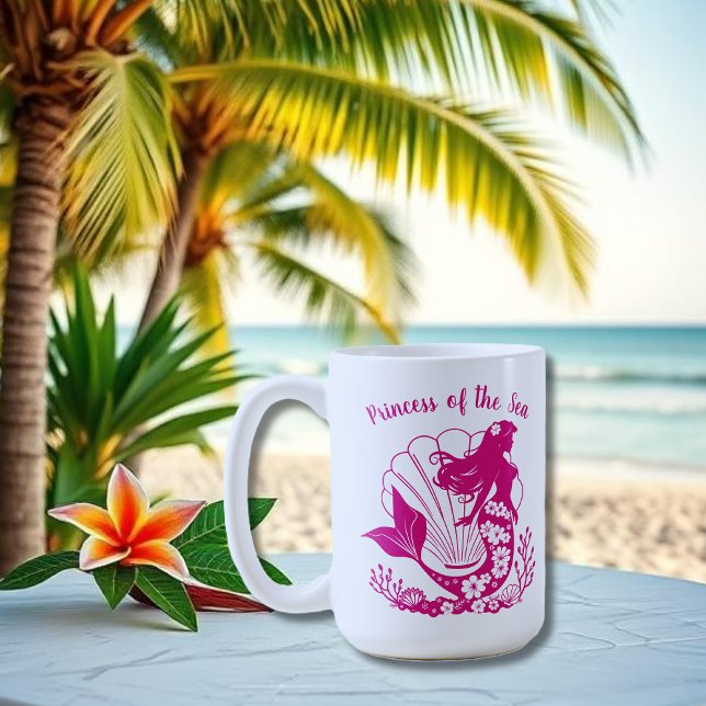Sjöjungfru-prinsessan av havet kaffemugg (Hawaiian Mermaid Tropical Flowers Sea Shells Coral, Summer Beach, Fisherman Trend Mug)