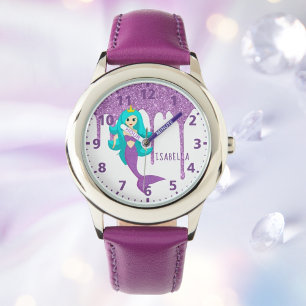 Sjöjungfru prinsessan white lila glitter droppar n armbandsur