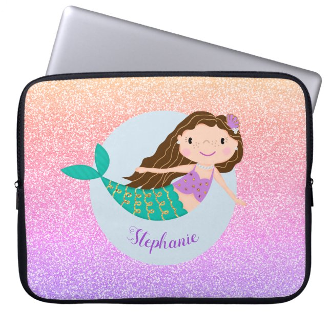 Sjöjungfru Rainbow Glitter Cute Laptop Fodral (Framsidan)