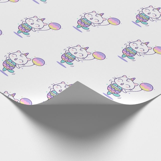 Sjöjungfru Rainbow Unicorn Färg Kitten Girly Presentpapper (Hörn)