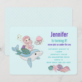 Sjöjungfru Ridande på en Delfin Under Havet Födels Inbjudningar