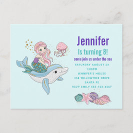 Sjöjungfru Riding a Dolphin Fantasy Födelsedagsfes Inbjudan Vykort