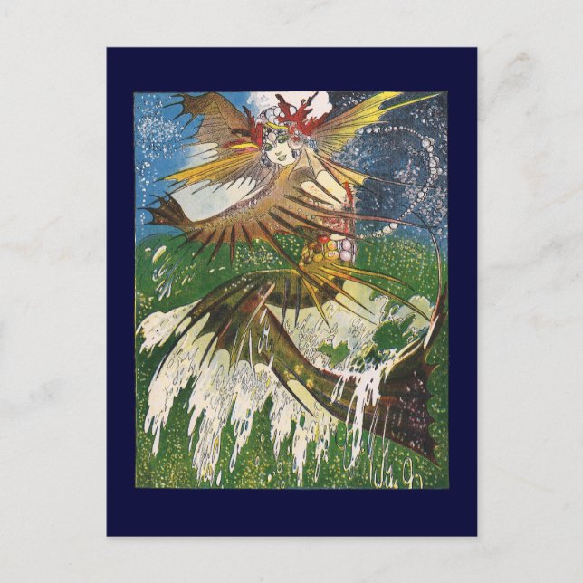 Sjöjungfru Riding a Wave Vykort (Framsida)