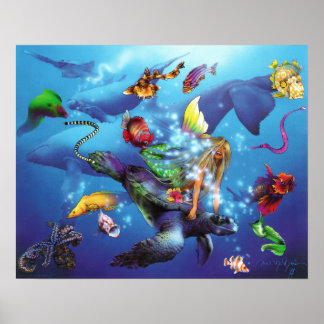 Sjöjungfru Riding Sea Turtle Poster