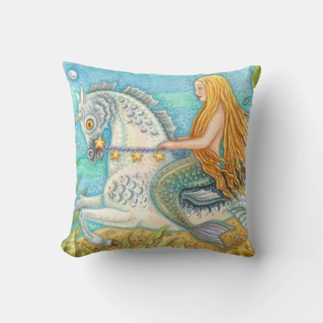 Sjöjungfru Riding Seahorse Merhorse Unicorn PILLOW Kudde (Framsida)