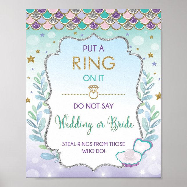 Sjöjungfru Ring Game Bröllop eller Bride Möhippa Poster (Framsidan)