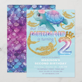 Sjöjungfru Rosa Blå Guld Glitter Inbjudningar