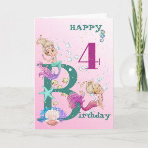 Sjöjungfru Rosa Blue Personal Cute Card Kort