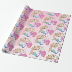 Sjöjungfru Rosa Cute Bubbles Wrapping Presentpapper