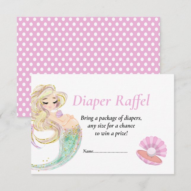 Sjöjungfru Rosa Diape Raffel for Baby Shower poka  Inbjudningar (Fram/baksida)