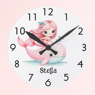 Sjöjungfru rosa flicka namn under vatten rund klocka