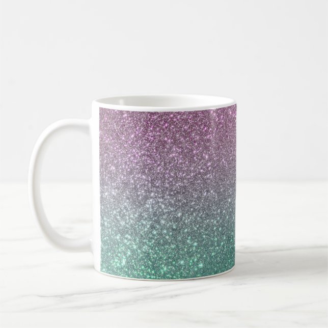 Sjöjungfru Rosa Grönt Sparkly Glitter Ombre Kaffemugg (Vänster)
