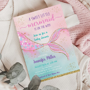 Sjöjungfru Rosa Guld Baby Shower Inbjudningar