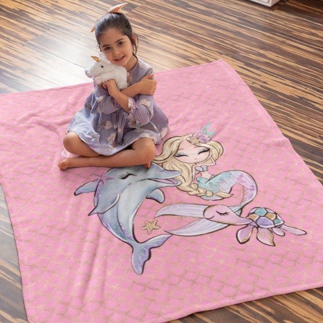 Sjöjungfru Rosa Guld Cute Girl Bedroom Kids Fleecefilt (Mermaid Pink Gold Cute Girl Bedroom Kids Fleece Blanket
)