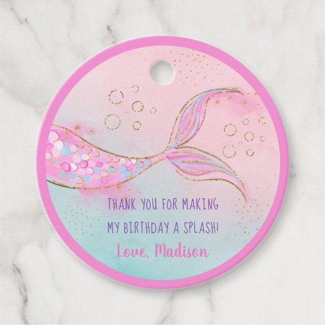 Sjöjungfru Rosa Guld födelsedag Gåvor Etiketter (Framsida)