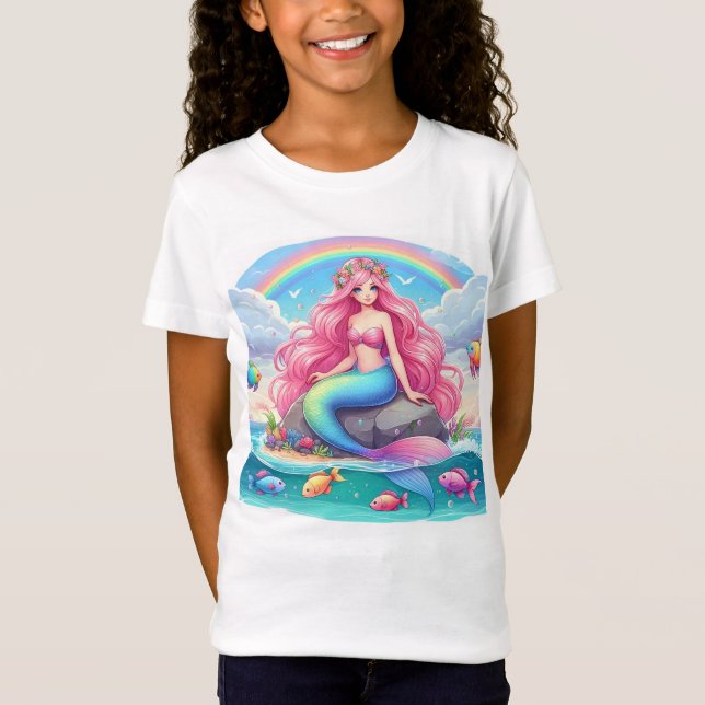 Sjöjungfru rosa hår t shirt (Framsida)
