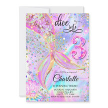 Sjöjungfru Rosa Lila Birthday Div in i tre