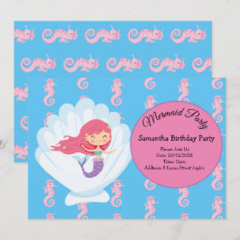 Sjöjungfru Rosa Lila Födelsedagsinbjudan Inbjudningar
