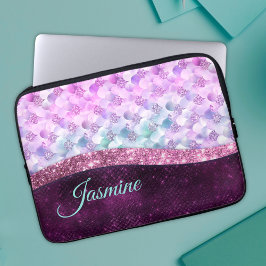 Sjöjungfru rosa silver faux glitter monogram laptop fodral