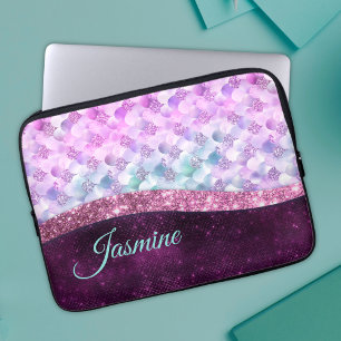 Sjöjungfru rosa silver faux glitter monogram laptop fodral