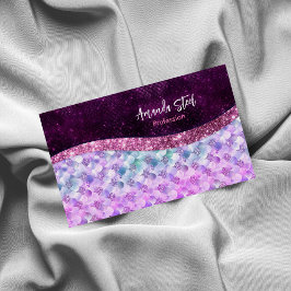Sjöjungfru rosa silver faux glitter monogram magnetiska visitkort