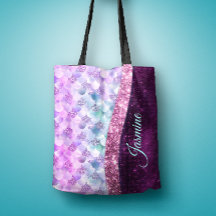 Sjöjungfru rosa silver faux glitter monogram