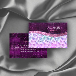 Sjöjungfru rosa silver faux glitter monogram visitkort