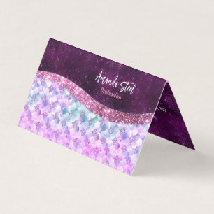 Sjöjungfru rosa silver faux glitter monogram visitkort