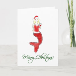 Sjöjungfru Santa Hat Helgdag Card Helgkort