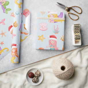 Sjöjungfru Santa Mönster jul Presentpapper