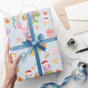 Sjöjungfru Santa Mönster jul Presentpapper
