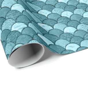 Sjöjungfru Scale Glitter Blue Aqua Vatten Pas Presentpapper