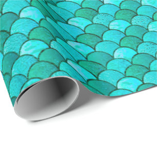 Sjöjungfru Scale Glitter Blue Ocean Aqua Presentpapper