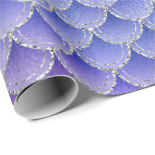 Sjöjungfru Scale Glitter Grått Blue Indigo Lila Presentpapper