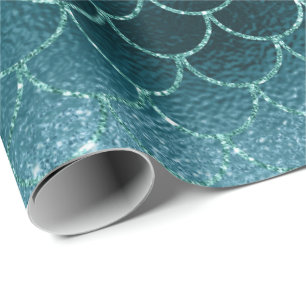 Sjöjungfru Scale Glitter Teal Aqua Tropical Presentpapper