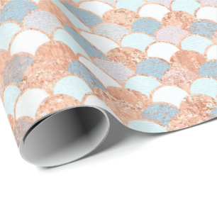 Sjöjungfru Scale Metallic Copper Blue Ro Guld Presentpapper