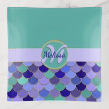 Sjöjungfru Scale Monogram + Namn | Aqua Teal Lila