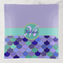 Sjöjungfru Scale Monogram + Namn | Lila Teal Aqua