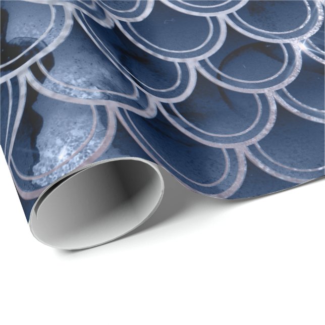 Sjöjungfru Scale Rosa ros Glitter Blue Navy Möhipp Presentpapper (Rullad Hörn)