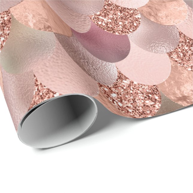 Sjöjungfru Scale Rosa ros Guld Glitter Rosa Copper Presentpapper (Rullad Hörn)