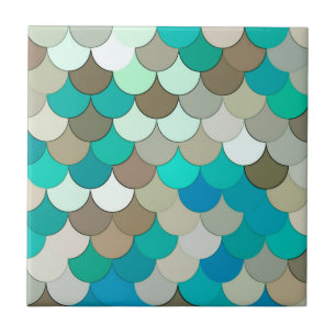 Sjöjungfru Scale, Turcos, Aqua, Taupe och Cream Kakelplatta