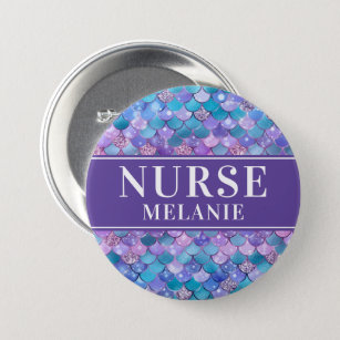 Sjöjungfru Scales Glitter Nurse Namn Button Badge Knapp