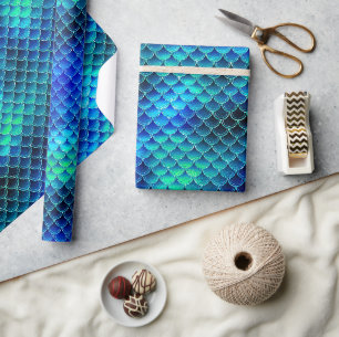 Sjöjungfru Scales Mönster Blue ID600 Presentpapper