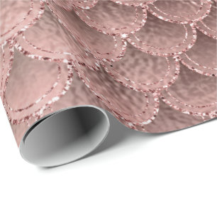 Sjöjungfru Scales Rosa ros Guld Mauve Sparkly Presentpapper