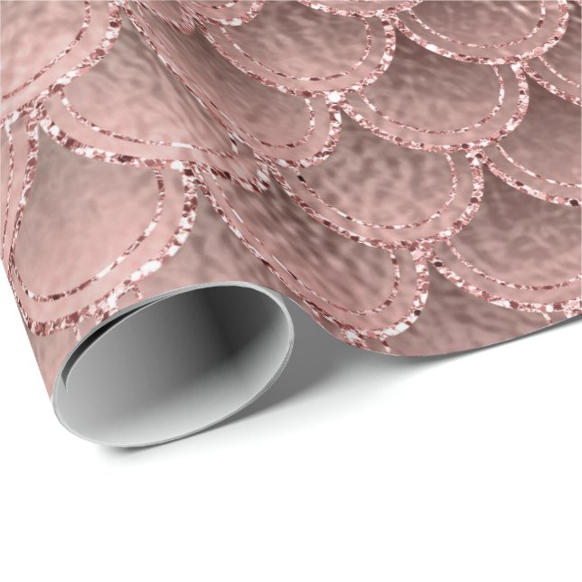 Sjöjungfru Scales Rosa ros Guld  Mauve Sparkly Presentpapper (Rullad Hörn)