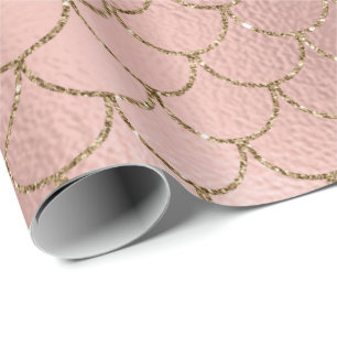 Sjöjungfru Scales Rosa ros Guld prinsessan Presentpapper