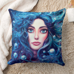 Sjöjungfru Sea Goddess Nymph Siren Blue Underwater Kudde