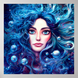 Sjöjungfru Sea Goddess Nymph Siren Blue Underwater Poster
