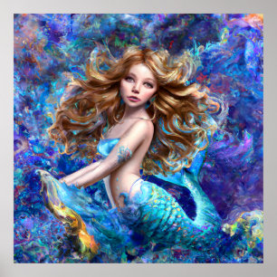 Sjöjungfru Sea Goddess Nymph Siren under Vatten Ar Poster